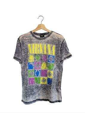 NIRVANA Graphic Band Tee Size L Acid Wash Grunge Vtg Style